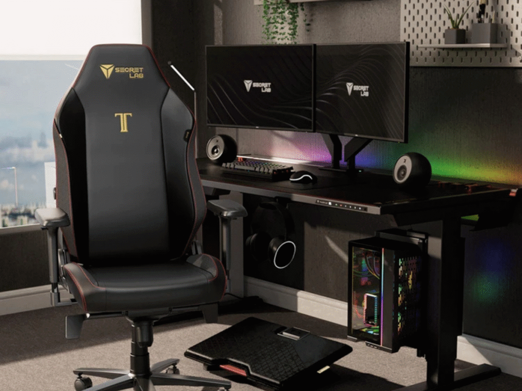 Secretlab Titan Evo 2022 gaming chair in a dedicated gaming and work desk setup.